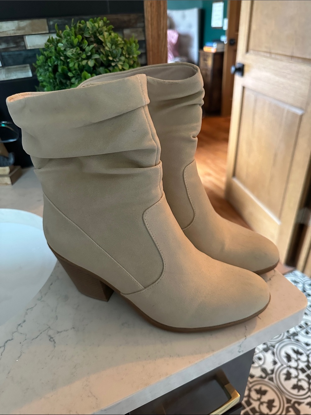 Kim Rogers Taupe Slouch Block Heel Ankle Boots